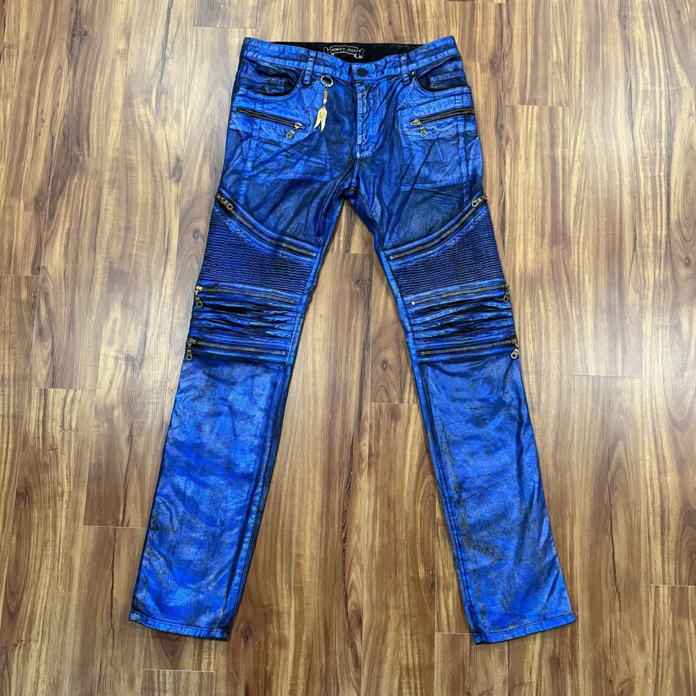 Men's Robin’s Jeans Metallic Blue with Gold Accents